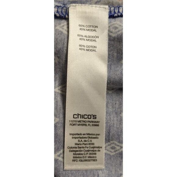 Women's CHICO'S Ikat Print Roll Tab 3/4 Slv Multicolored Cotton/Modal T-Shirt SM - Picture 9 of 11